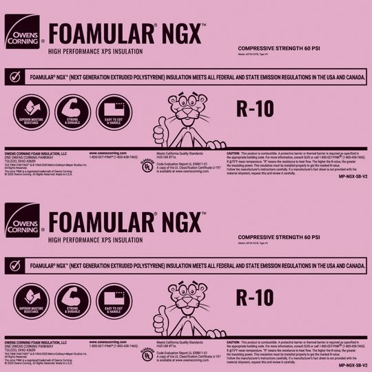 2" x 2' x 8' FOAMULAR® NGX™ 1000 Scored Square Edge (SSE) Extruded Polystyrene (XPS) Rigid Foam Insulation