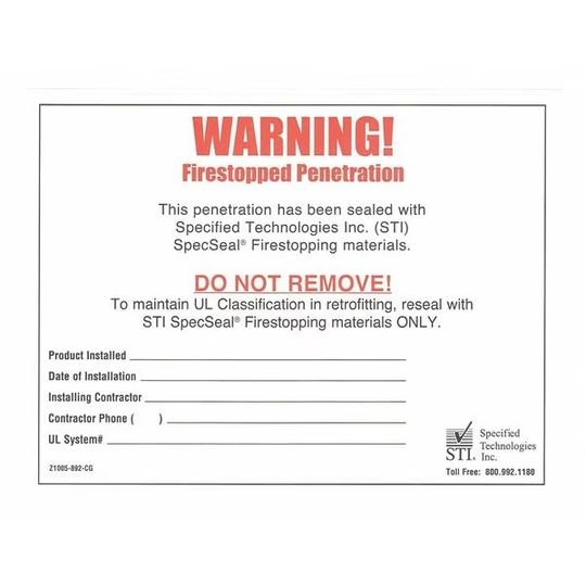 STI Z1005-892-CG Penetration Warning Labels - 100/Pack