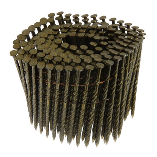 2-3/8" x .113" Ring Shank Bright Coated 15° Wire Coil Nails - Box of 3,000