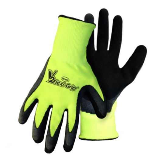 V2 FLEXI-GRIP® High-Vis Polyester Knit Latex Palm Gloves - Size Medium