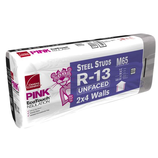 3-1/2" x 24" x 96" R-13 M65 EcoTouch® PINK® Fiberglas™ Unfaced Batt Insulation with PureFiber® Technology - 192 Sq. Ft. Bag