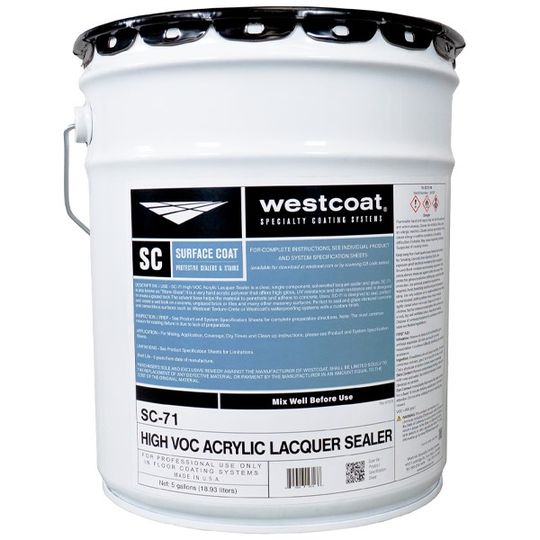 Westcoat SC-71 High VOC Acrylic Lacquer Sealer - 5 Gallon Pail Clear