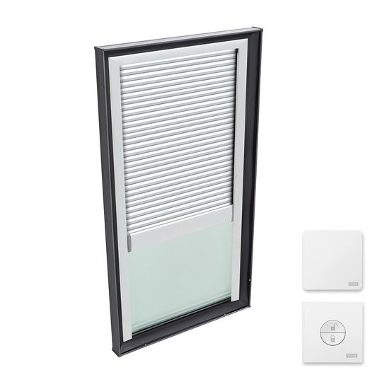 Fixed Curb-Mounted Fixed Skylight with Aluminum Cladding, Laminated Low-E3 Glass & White Manual Room Darkening Double Pleated Blind