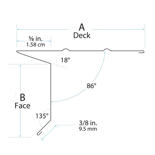 5" Standard Gauge Aluminum Eave Drip with 1-1/8" Face