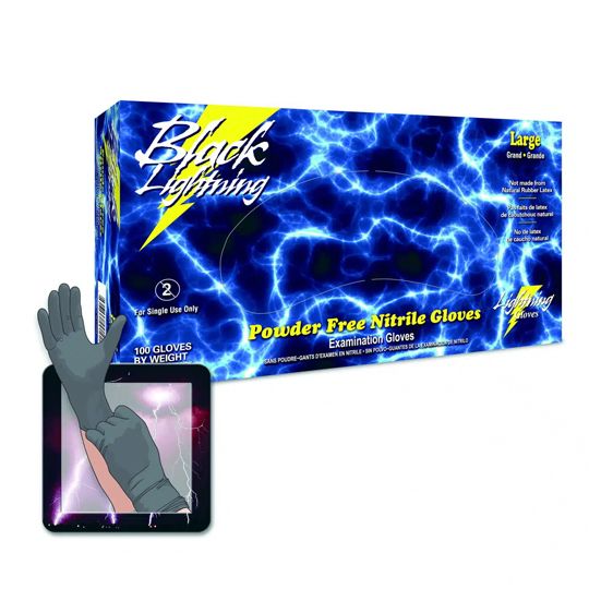 Black Lightning Powder Free Nitrile Examination Gloves - Large - Box of 100