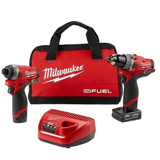 Milwaukee 2598-22 M12 Fuel 2-Tool Combo Kit - 1/2" Hammer Drill - 1/4" Hex Impact Driver