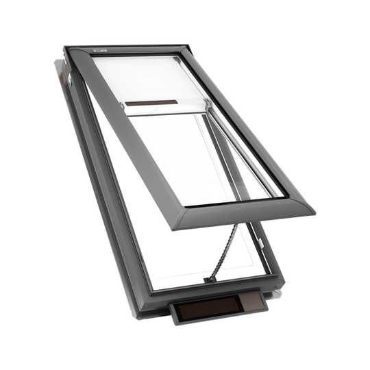 VSS C04 Deck-Mounted Solar Venting "Fresh Air" Skylight, Stain Grade Wood Interior, Solar-Powered Darkening Shade, Standard Laminated Safety Glass