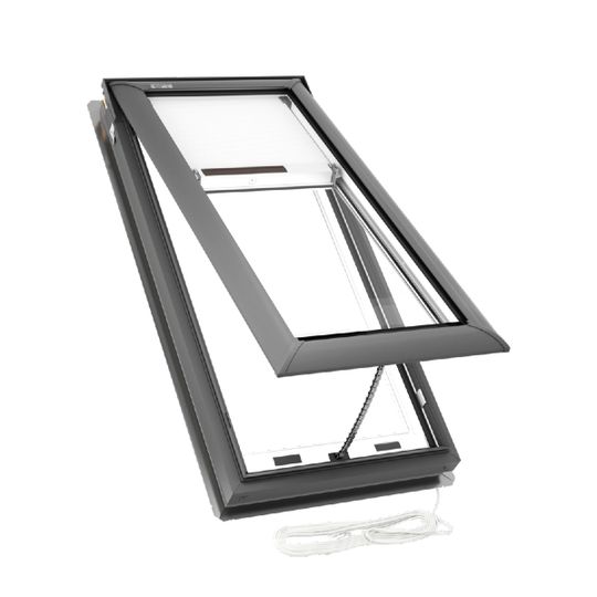 VSE C08 Deck-Mounted Electric Venting "Fresh Air" Skylight, Solar-Powered Darkening Shade, Standard Laminated Safety Glass